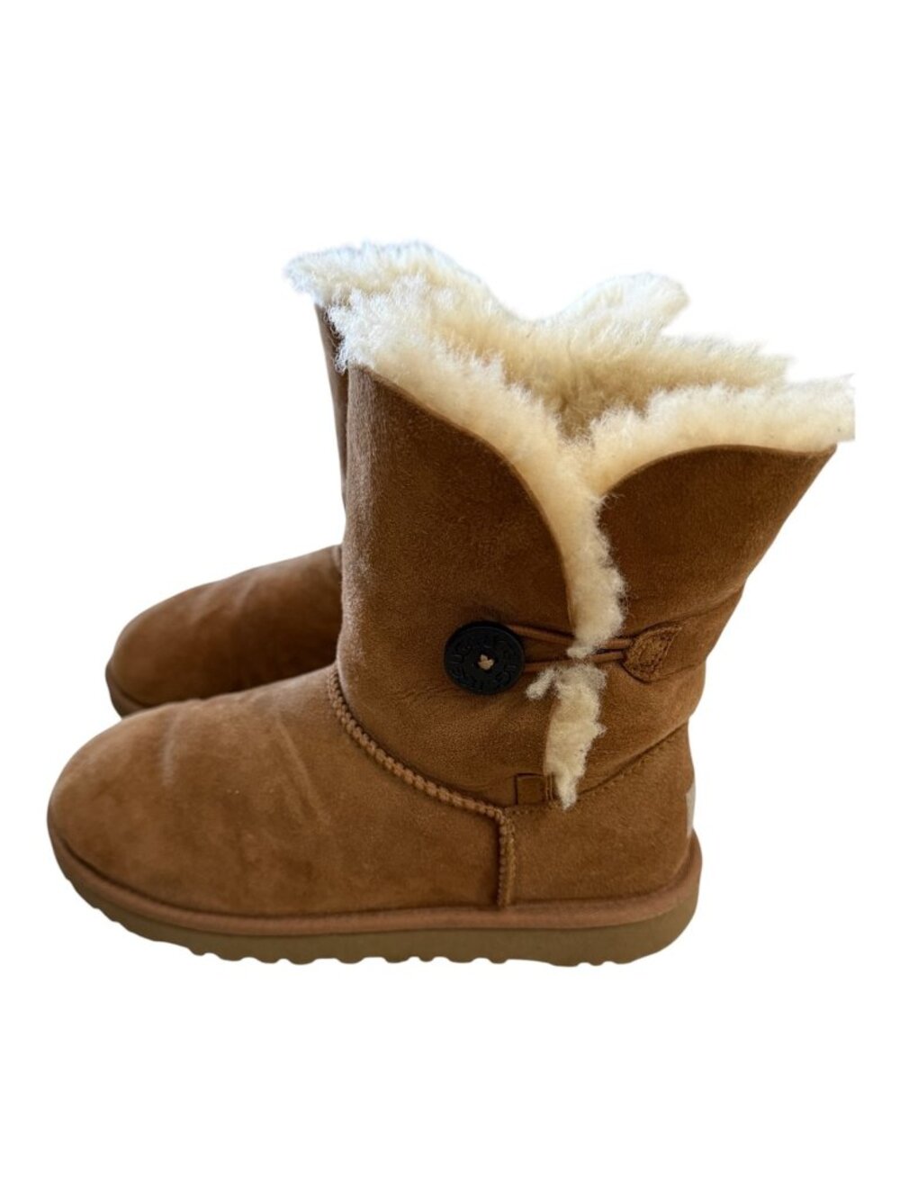 UGG Bailey Button Boots Botties for Womens Youth Size 5 Tan Suede Leather 5991